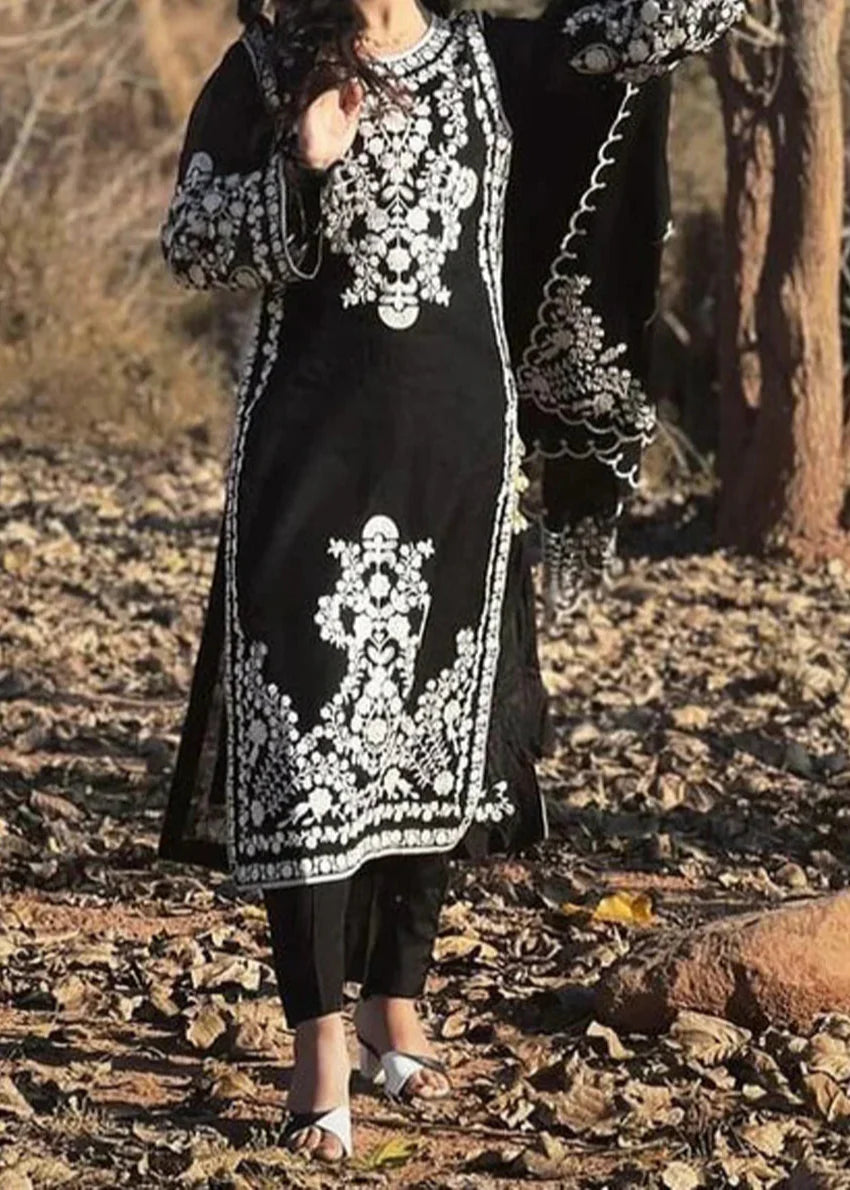 Grace Z-(W736) - Stitched Embroidered 3pc Marina Dress With Embroidered Chiffon Dupatta