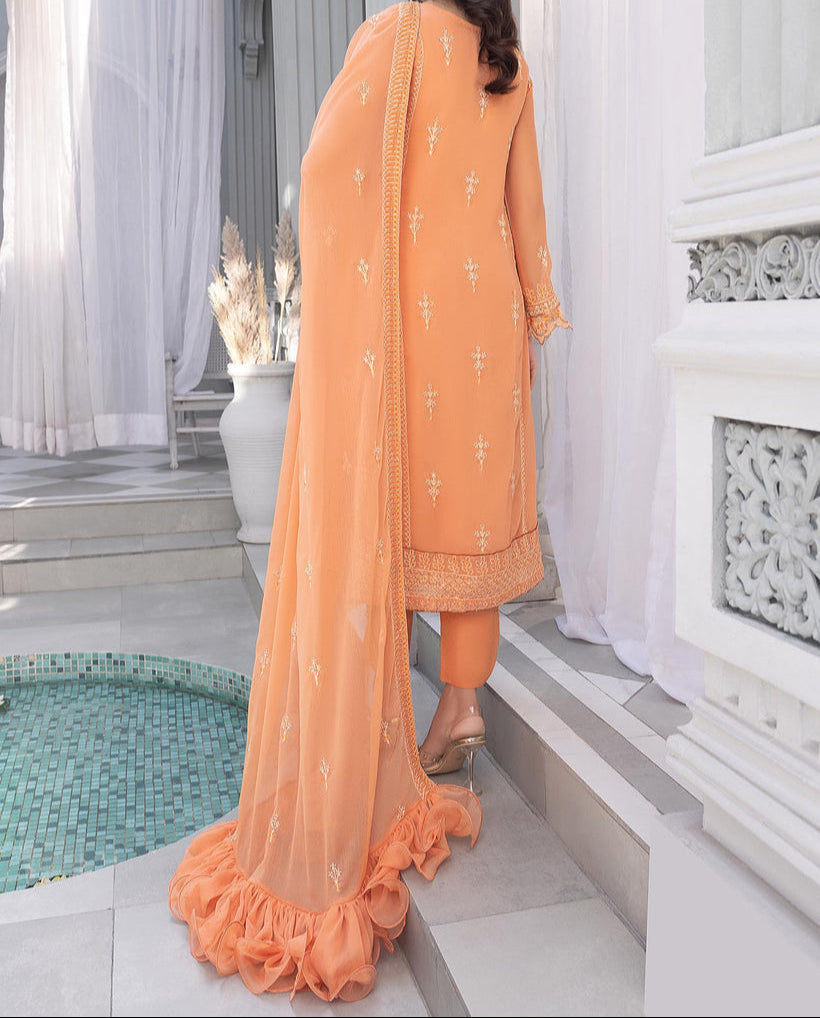 ORANGE PEEL– Embroidered Chiffon Unstitched 3Pc Suit.