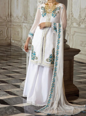 Daisy White - embroidered chiffon unstitched 3Pc Suit