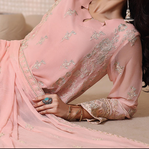 PEACH PETAL – Embroidered Chiffon Unstitched 3PC Suit.