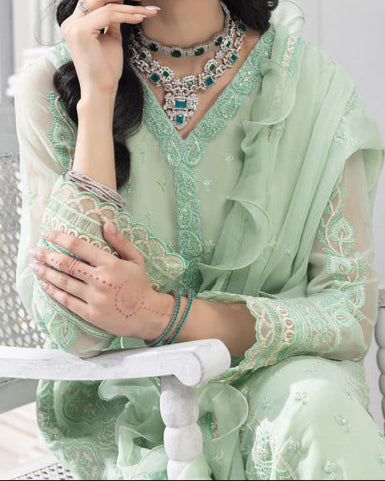 Mint Green– Embroidered Chiffon Unstitched 3Pc Suit.
