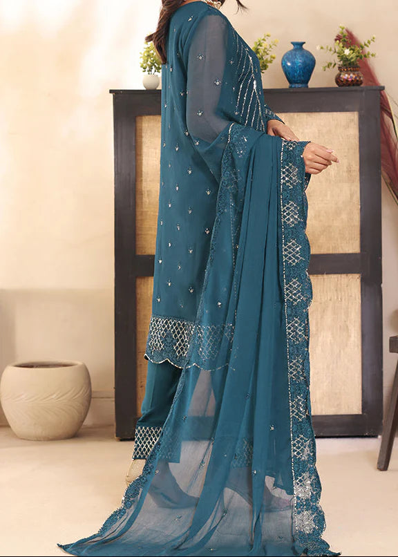 Grace Z(MOONLIT OCEAN) - Stitched Embroidered Chiffon 3PC Suit.