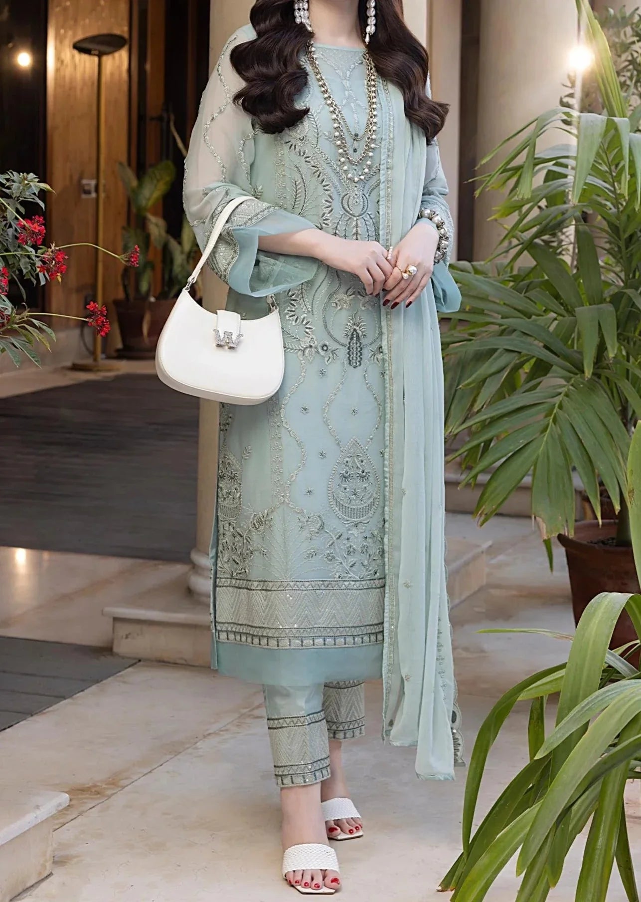 Grace Z - (PISTACHIO) - Stitched Embroidered Chiffon 3PC Suit.