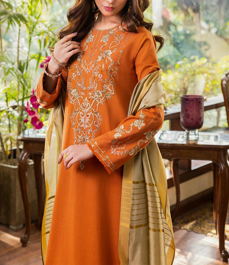 Grace Z-(W479)- Stitched Embroidered 3pc Marina Dress with Dyed shawl.