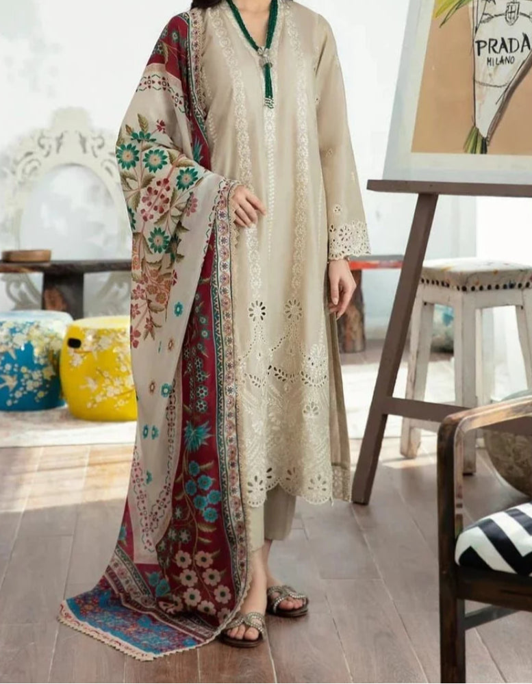 Grace S1224-Embroidered 3pc CHIKANKARI Lawn Dress With Printed Munar Dupatta.