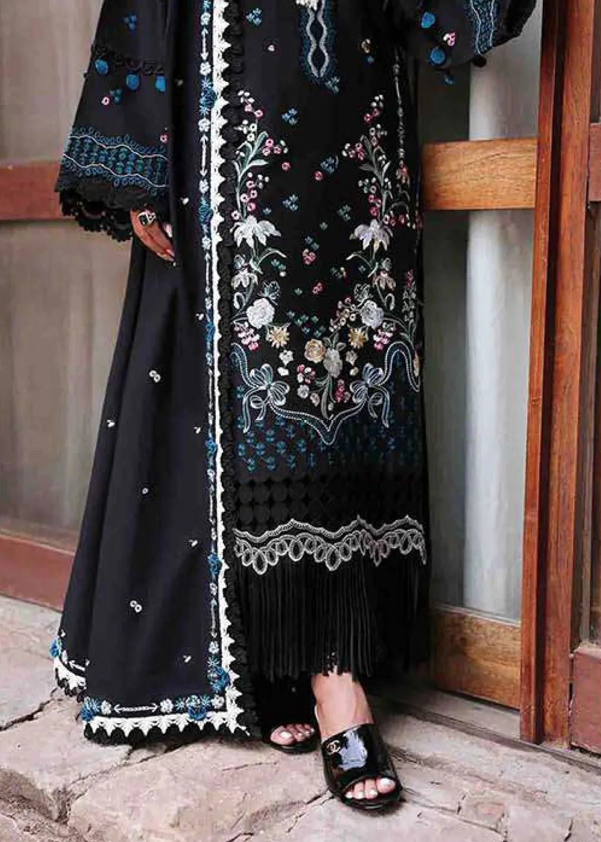 Grace Z-(W787) - Stitched Embroidered 3pc Marina Dress With Embroidered Marina Shawl.