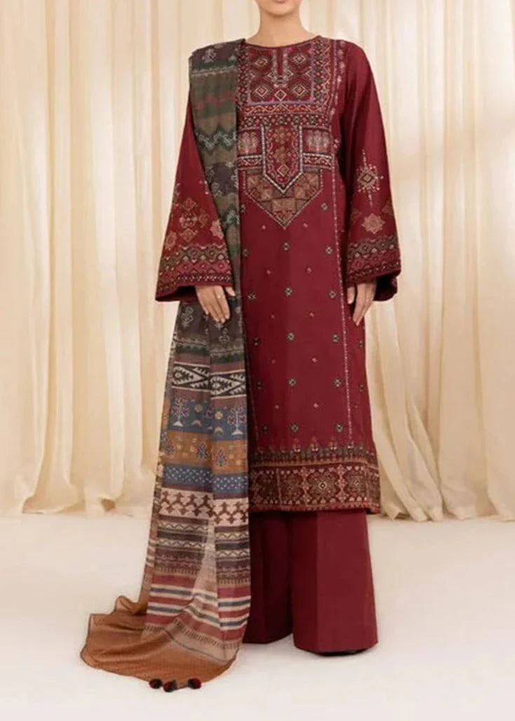 Grace Z-(S1046)- Stitched Embroidered 3PC Lawn Dress with Printed Munar Dupatta.