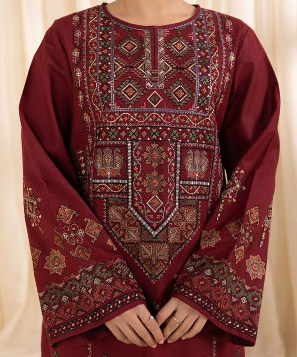 Grace Z-(S1046)- Stitched Embroidered 3PC Lawn Dress with Printed Munar Dupatta.