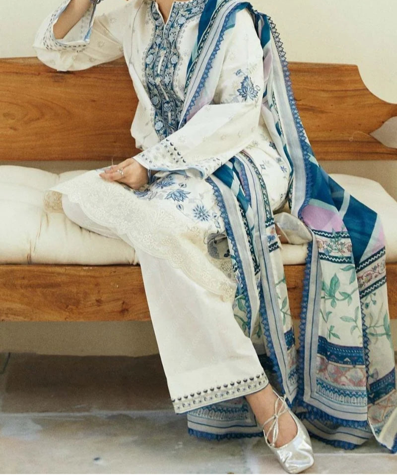 Grace S1265-Embroidered 3pc Lawn Dress With Printed Munar Dupatta.