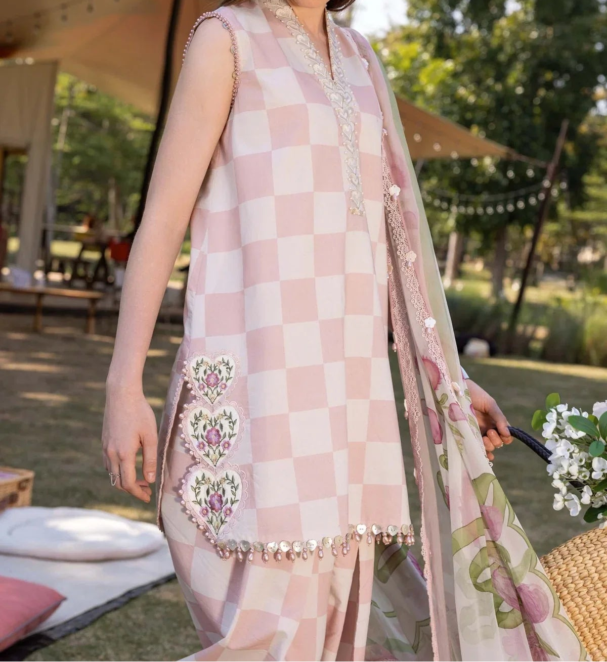 Grace S1351 - Printed & Embroidered 3pc Lawn Dress With Embroidered Sequence Chiffon Dupatta.