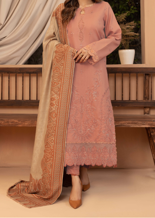 Grace W830-Embroidered 3pc Marina Dress With Printed Shawl.