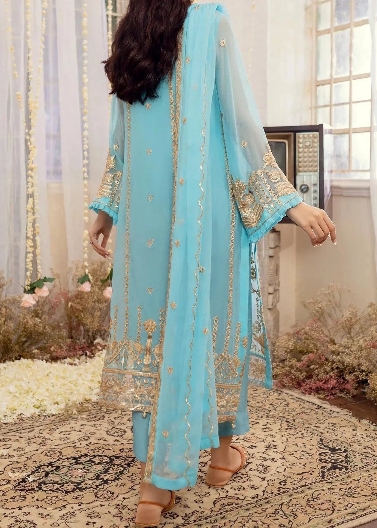 Grace Z - (Sky Blue) - Stitched Embroidered Chiffon 3PC Suit.