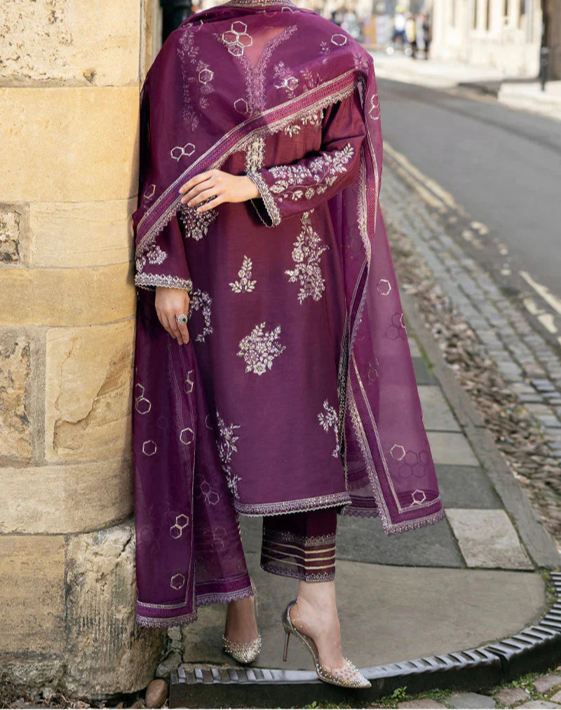 Grace S1249-Embroidered 3pc Lawn Dress With Embroidered Organza Dupatta.