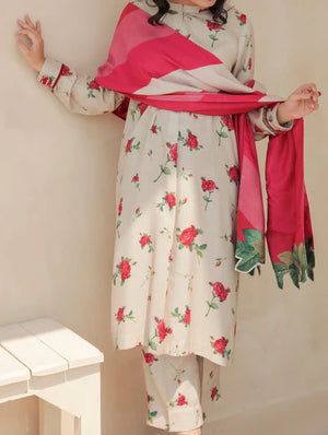 Grace W356-Printed 3pc karandi dress with Printed Shawl.