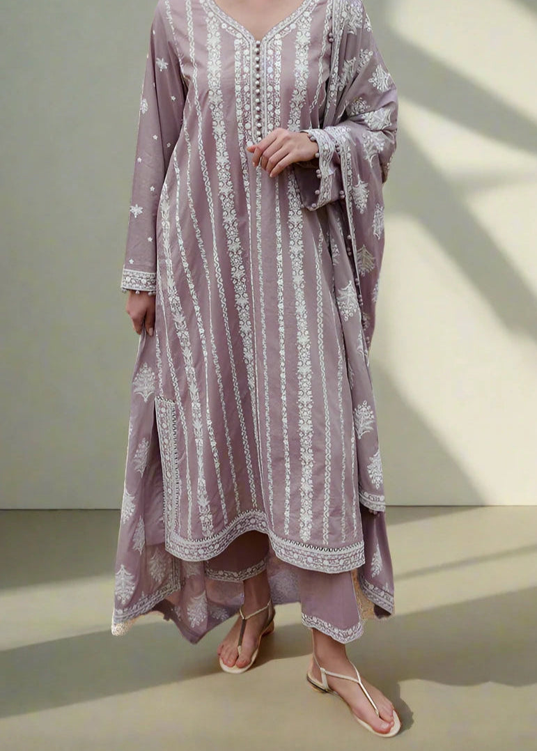 purple lilac embroidered dress