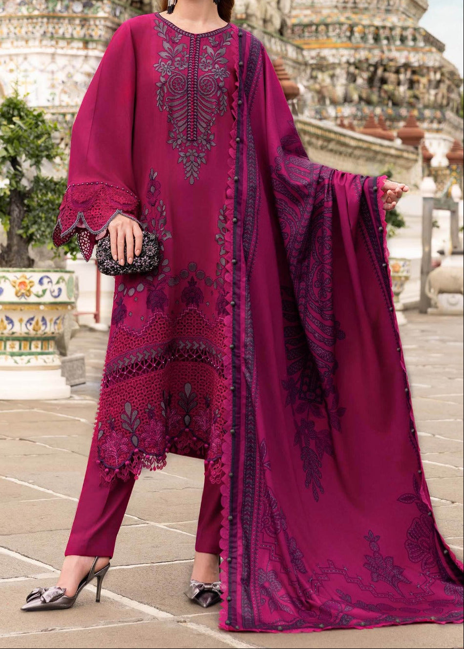 Grace S1381 - Embroidered 3pc Lawn Dress With Printed Lawn Dupatta.