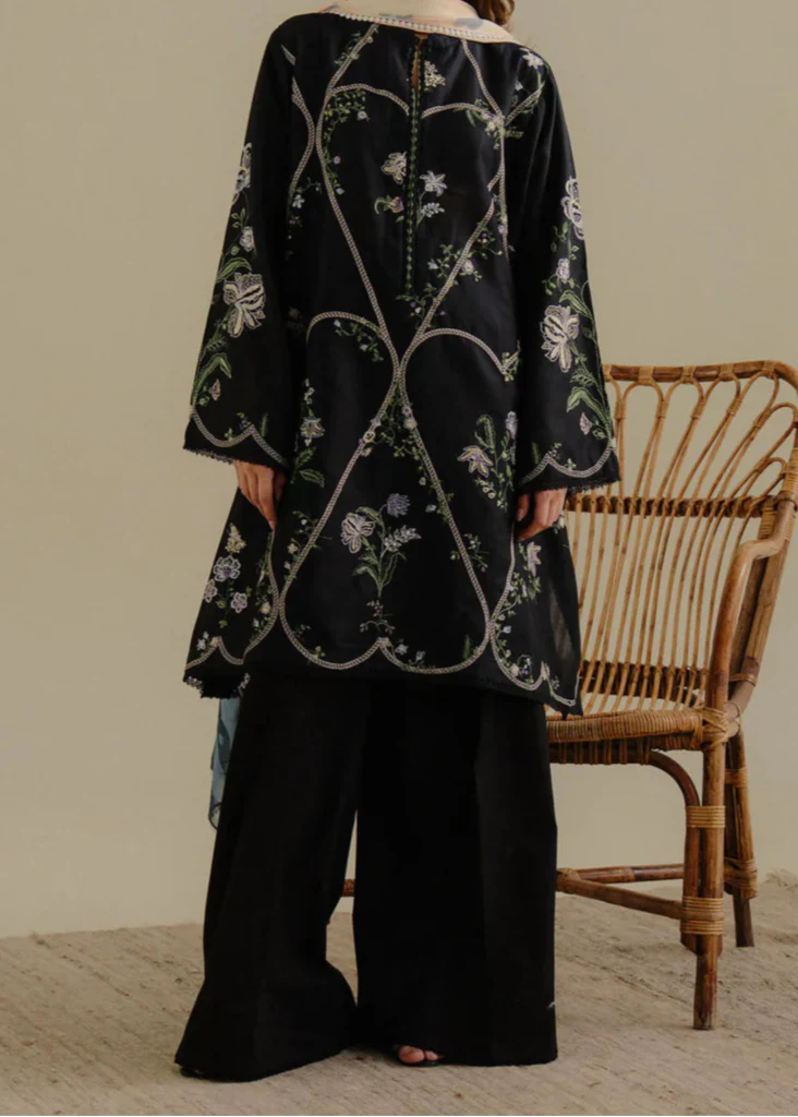 Grace W744-Embroidered 3pc Marina Dress With Printed Shawl.