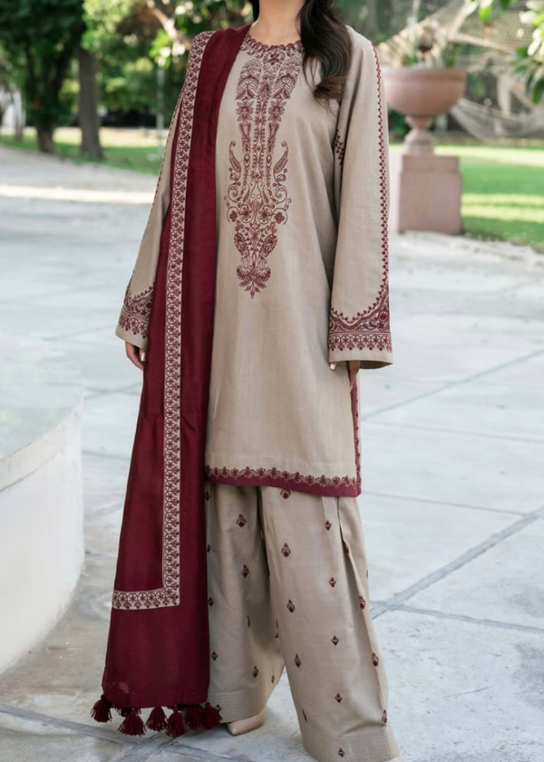 Grace W709-Embroidered 3pc Marina Dress With Printed Shawl