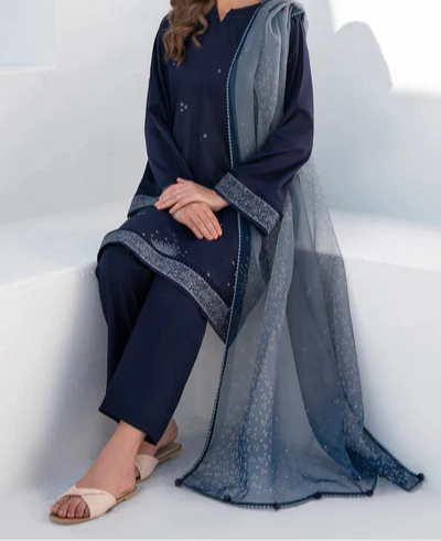 Grace Z(S1193)- Stitched Embroidered 3pc Lawn Dress With Printed Munar Dupatta.