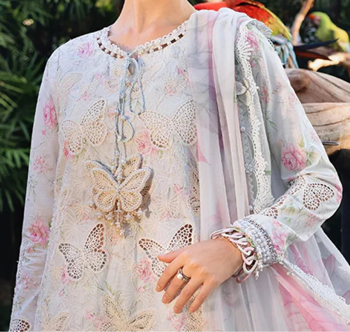 Grace S1423 - Embroidered 3pc CHIKANKARI Lawn Dress With Digital Printed Chiffon Dupatta.