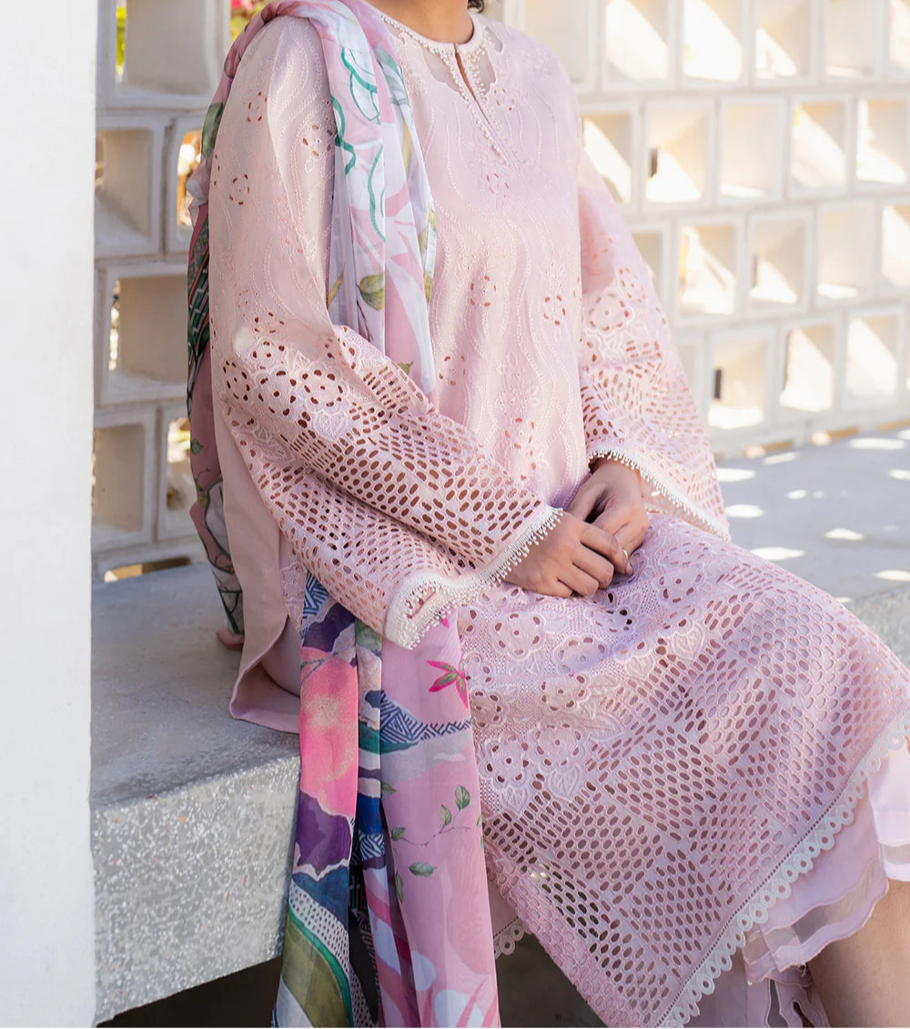 Grace S1261-Embroidered CUTWORK 3pc Lawn Dress With Printed Munar Dupatta.