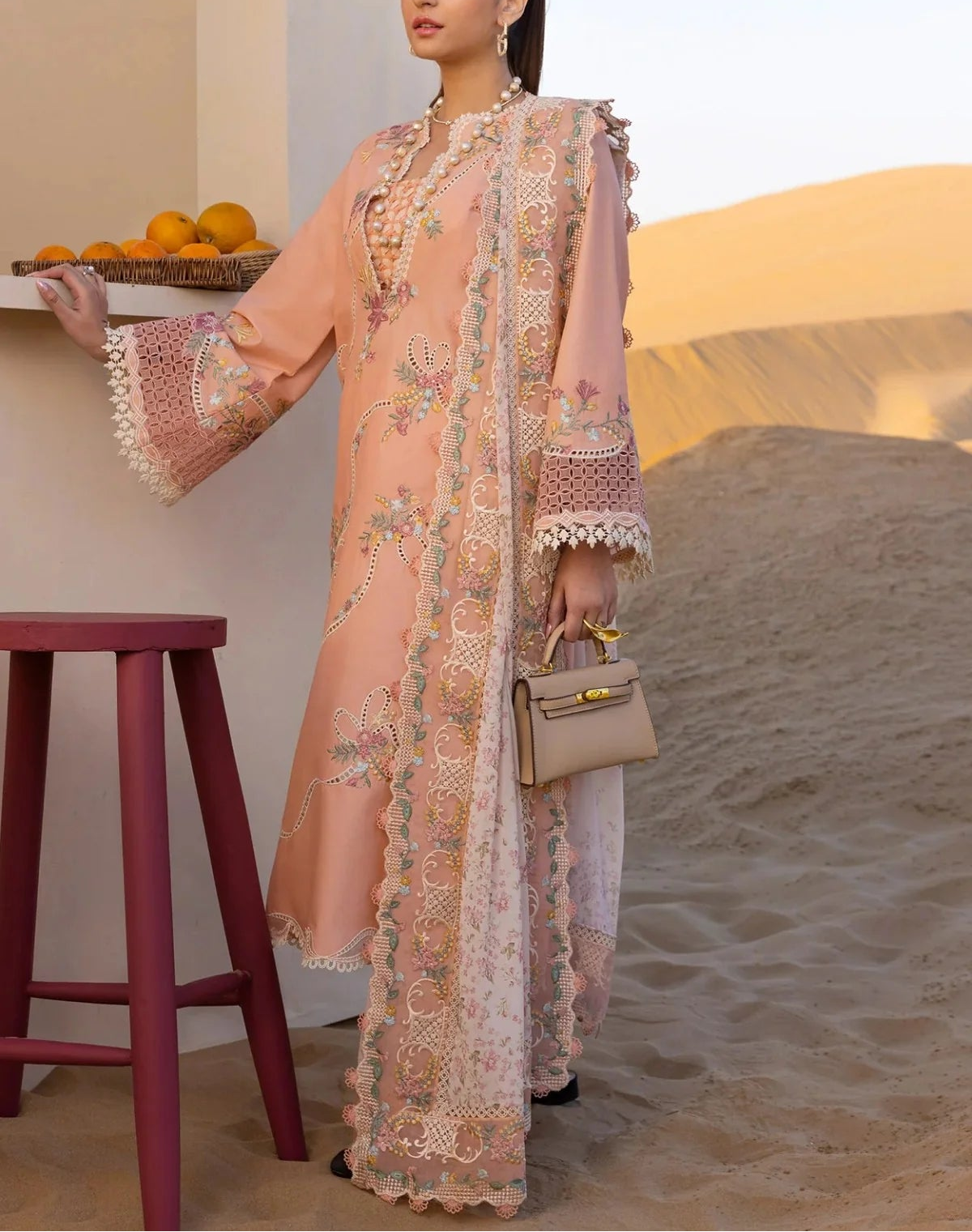 Grace S1164-Embroidered 3pc CHIKANKARI Lawn Dress With Printed Munar Dupatta.