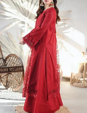 Grace S632-Embroidered 3PC Chickan Lawn with Embroidered Organza dupatta.