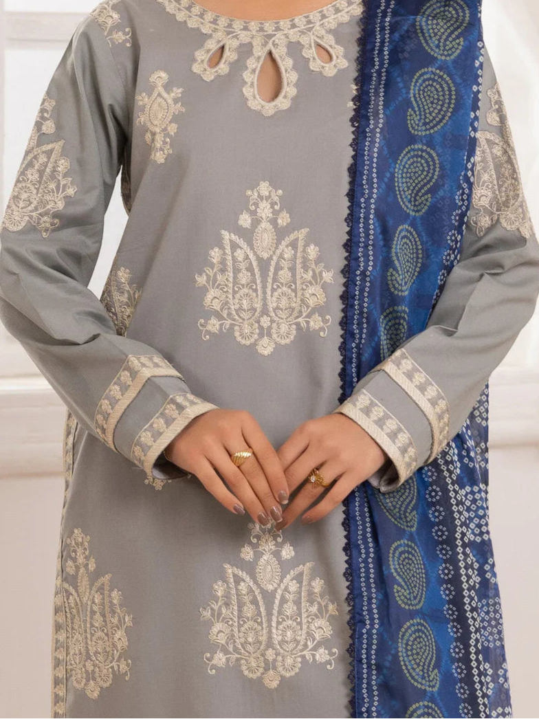 Grace S1274-Embroidered 3pc Lawn Dress With Printed Munar Dupatta.