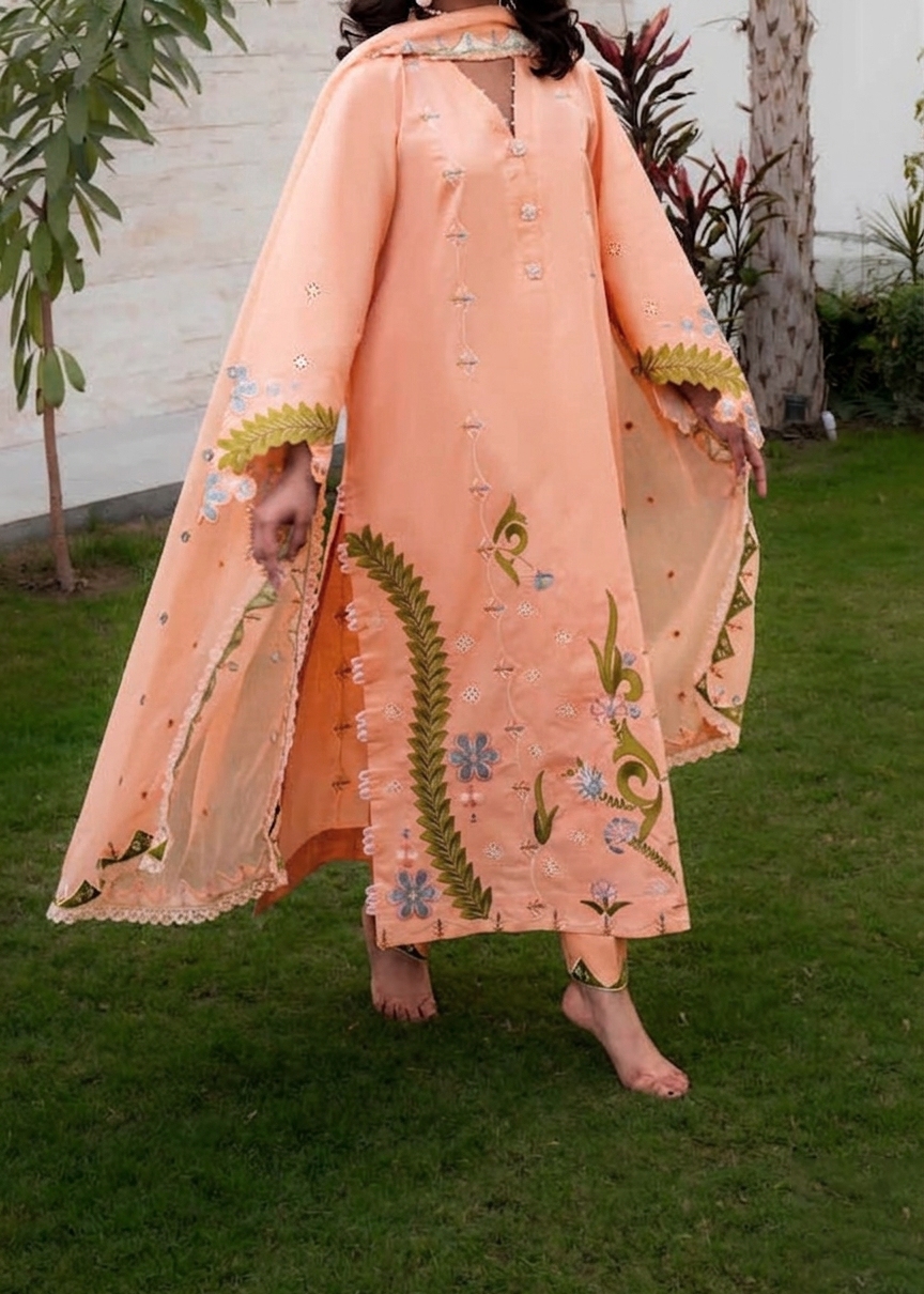 MISK 03 - Embroidered 3pc Chikankari Lawn Dress With Embroidered Chiffon Dupatta.