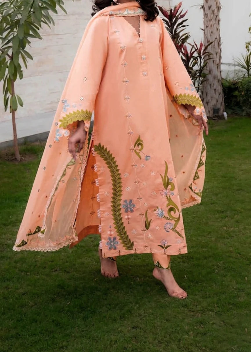 MISK 03 - Stitched Embroidered 3pc Chikankari Lawn Dress With Embroidered Chiffon Dupatta.