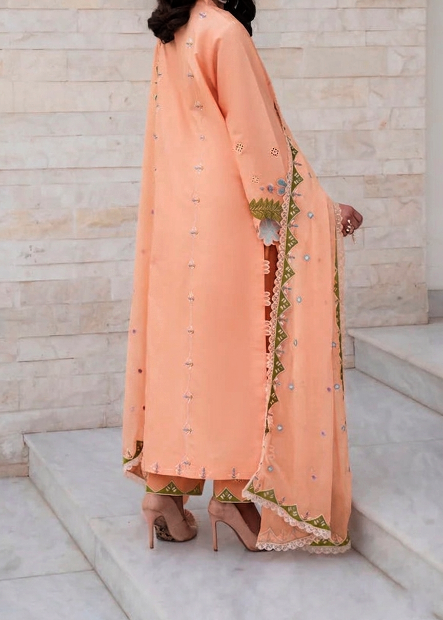 MISK 03 - Embroidered 3pc Chikankari Lawn Dress With Embroidered Chiffon Dupatta.