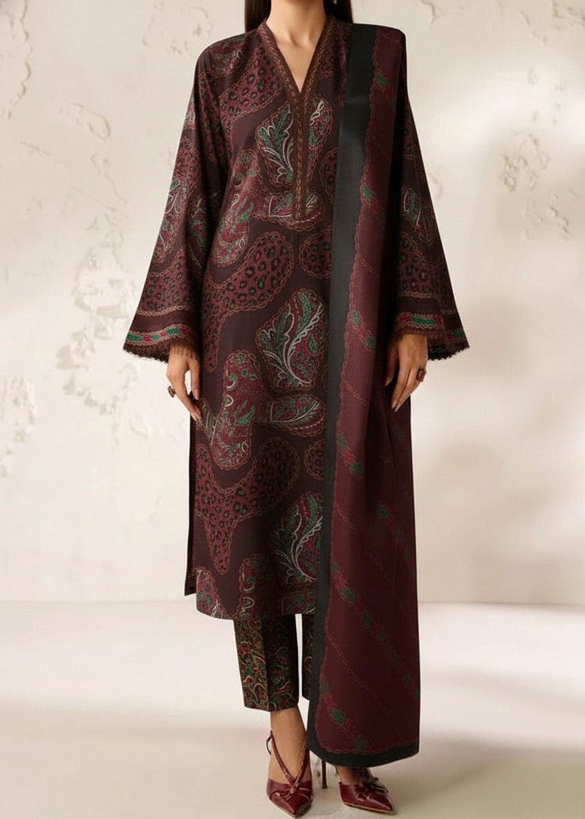 Grace W784 - Digital Printed 3pc Karandi Dress With Digital Printed Karandi Shawl.