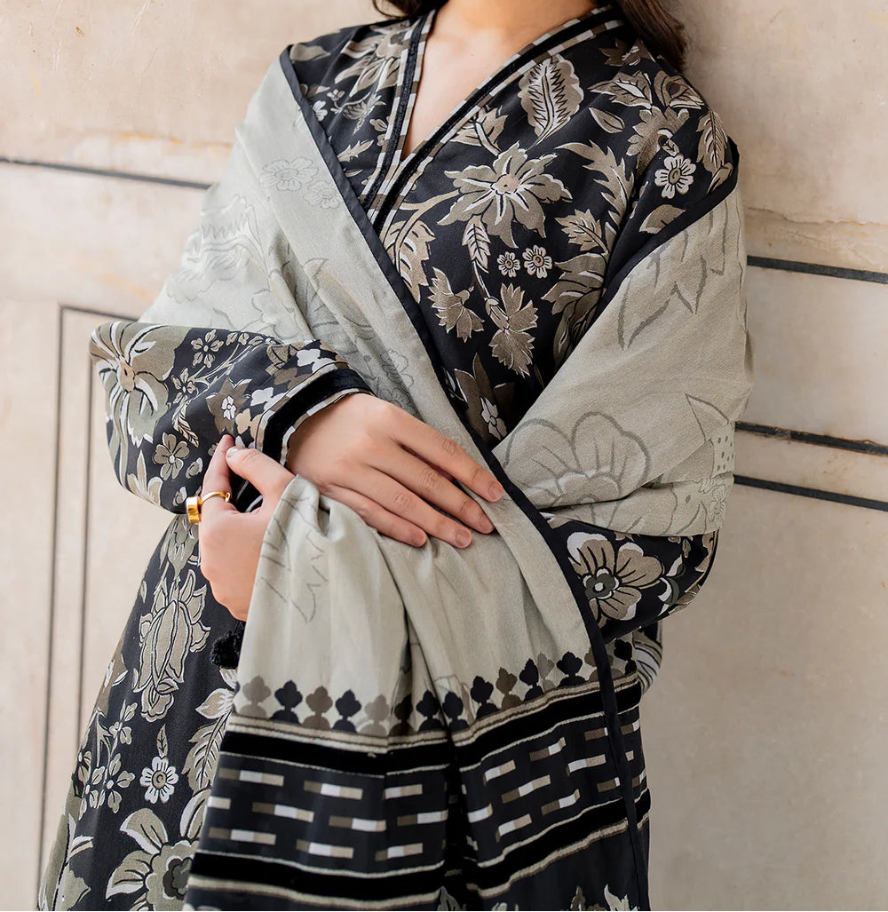 Grace W807 - Digital Printed 3pc Karandi Dress With Digital Printed Karandi Shawl.