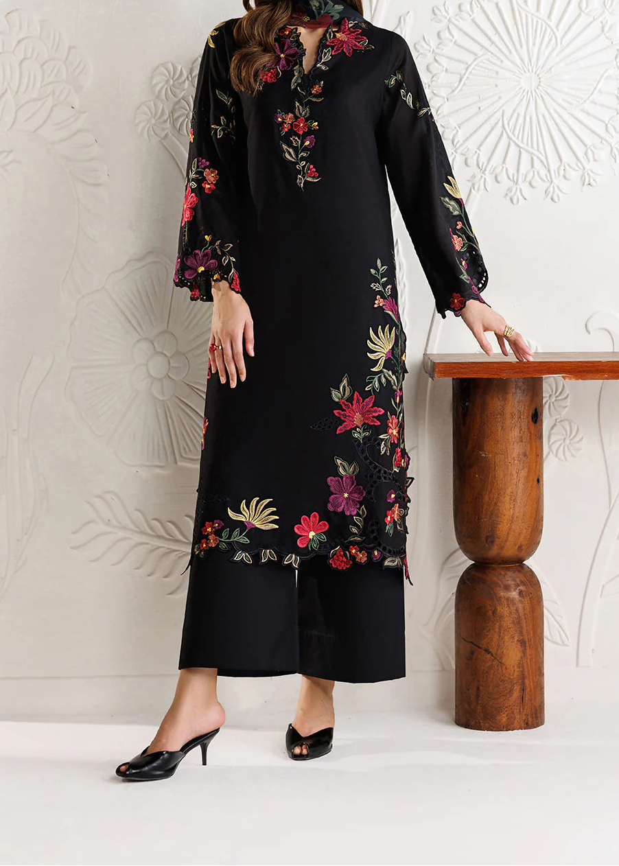 Grace W1089 - Embroidered 3pc CHIKANKARI Marina Dress With Printed Shawl.