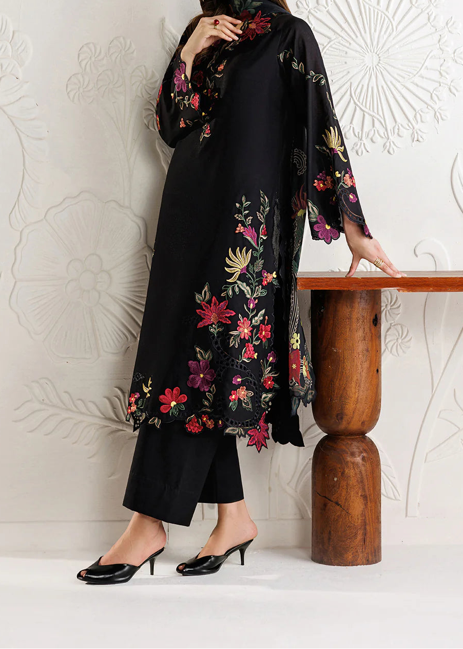 Grace W1089 - Embroidered 3pc CHIKANKARI Marina Dress With Printed Shawl.