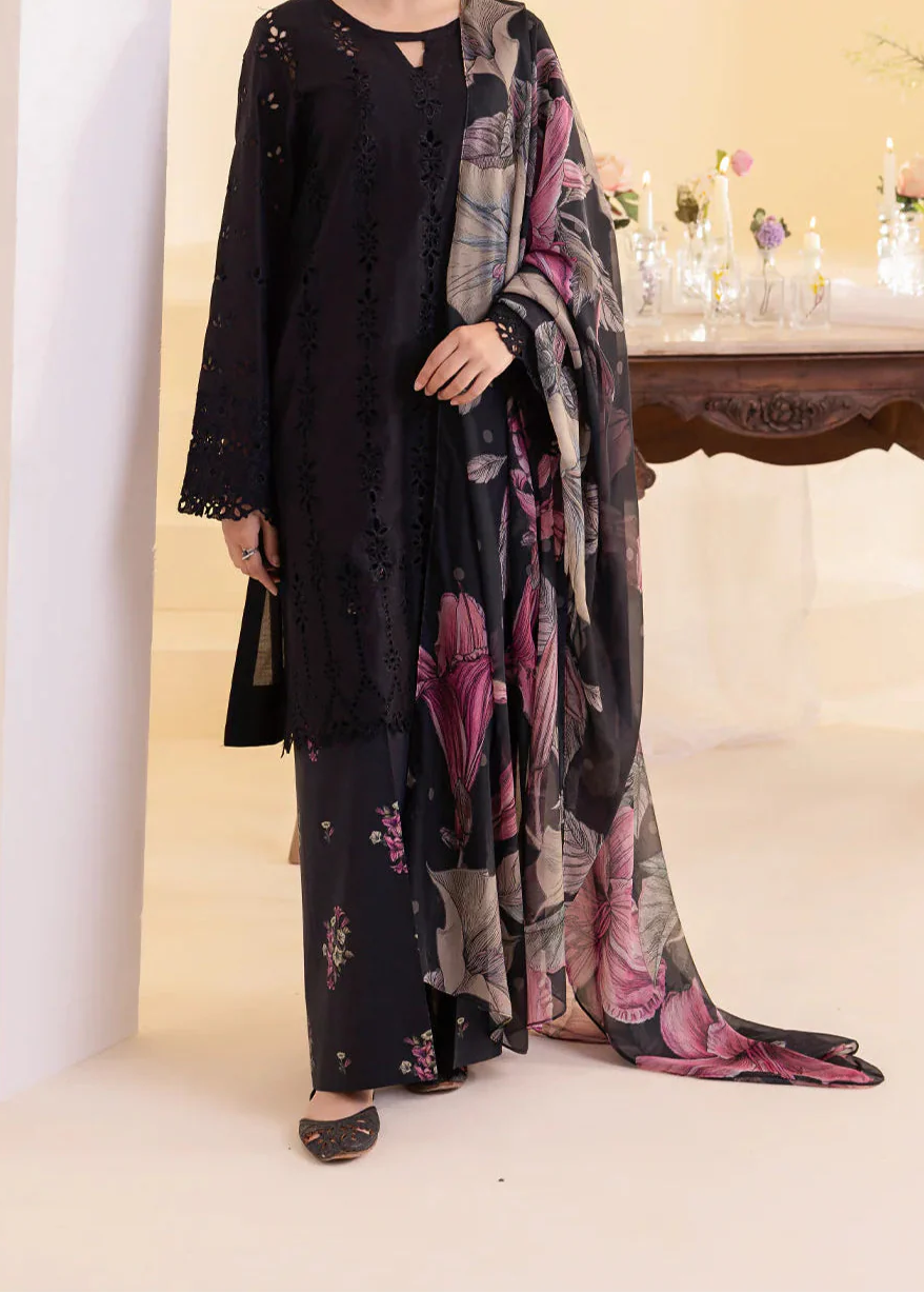 Grace W759 - Embroidered 3pc CHIKANKARI Marina Dress With Printed Shawl.