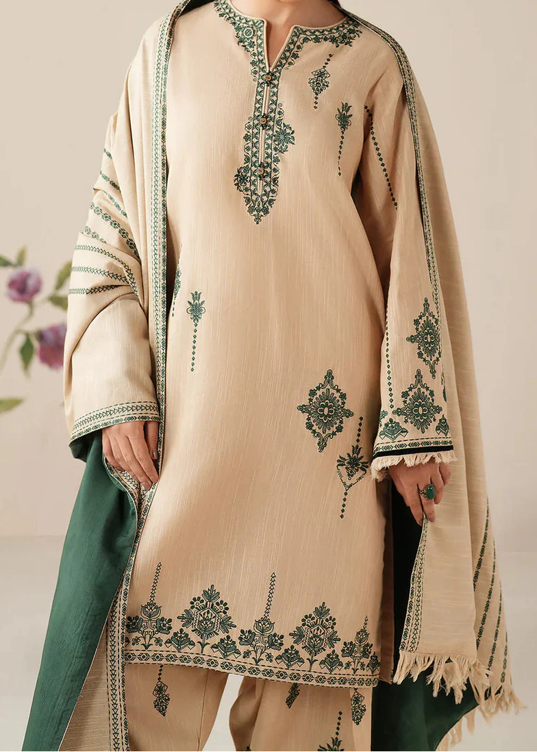 Grace Z-(W861) - Stitched Embroidered 3pc Marina Dress With Printed Shawl.