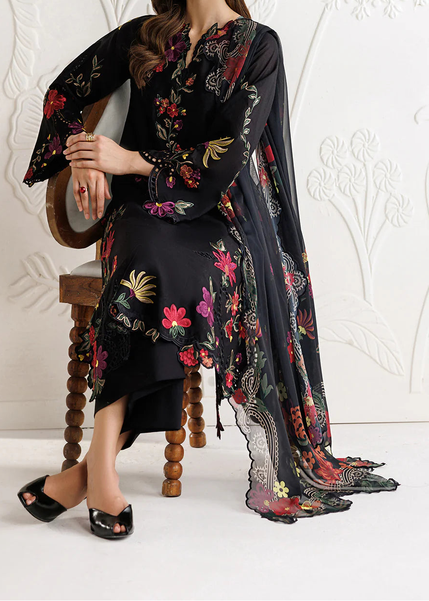 Grace W1089 - Embroidered 3pc CHIKANKARI Marina Dress With Printed Shawl.
