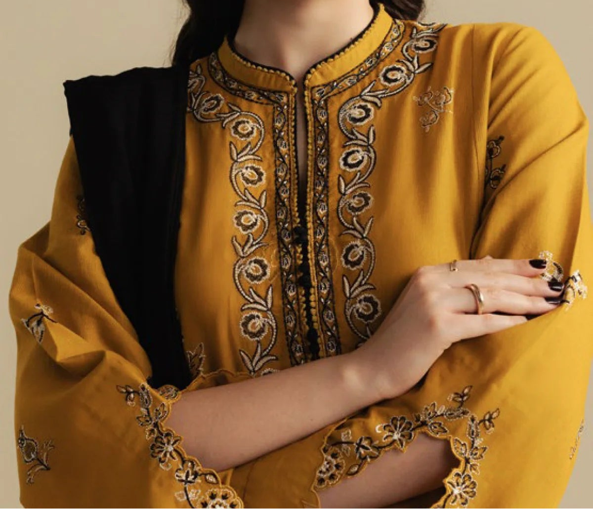 Grace W845-Embroidered 3pc Marina Dress With Printed Shawl.