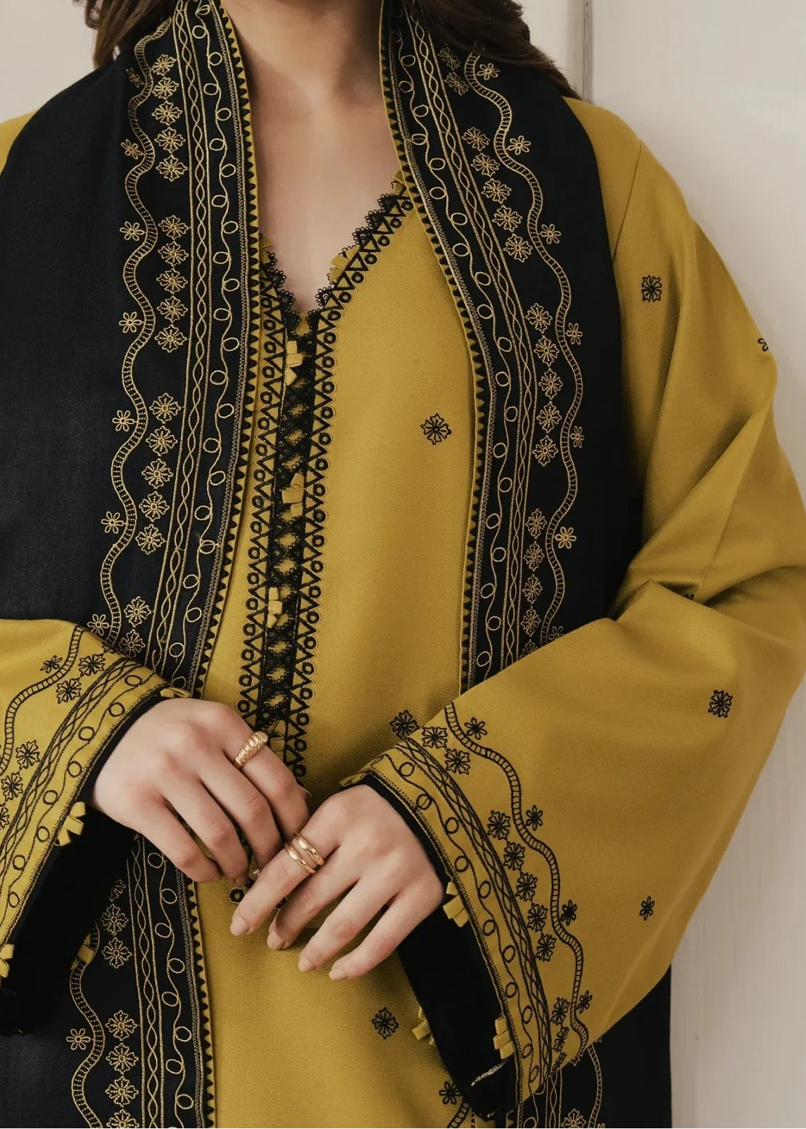 Grace W1010-Embroidered 3pc Marina Dress With Printed Shawl.