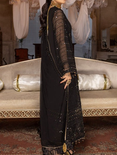Stitched Black Orchid – Embroidered Chiffon Stitched 3Pc Suit