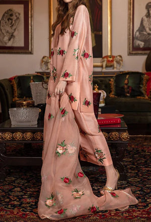 Grace S471-  Embroidered 3pc kataan silk dress with embroidered organza dupatta.