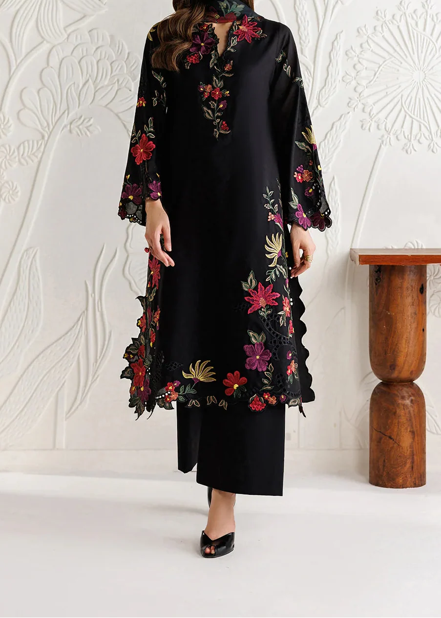 Grace Z-(W1089) - Stitched Embroidered 3pc CHIKANKARI Marina Dress With Printed Shawl.
