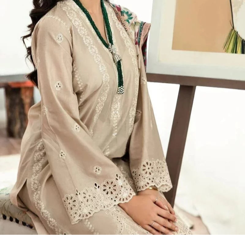 Grace S1224-Embroidered 3pc CHIKANKARI Lawn Dress With Printed Munar Dupatta.