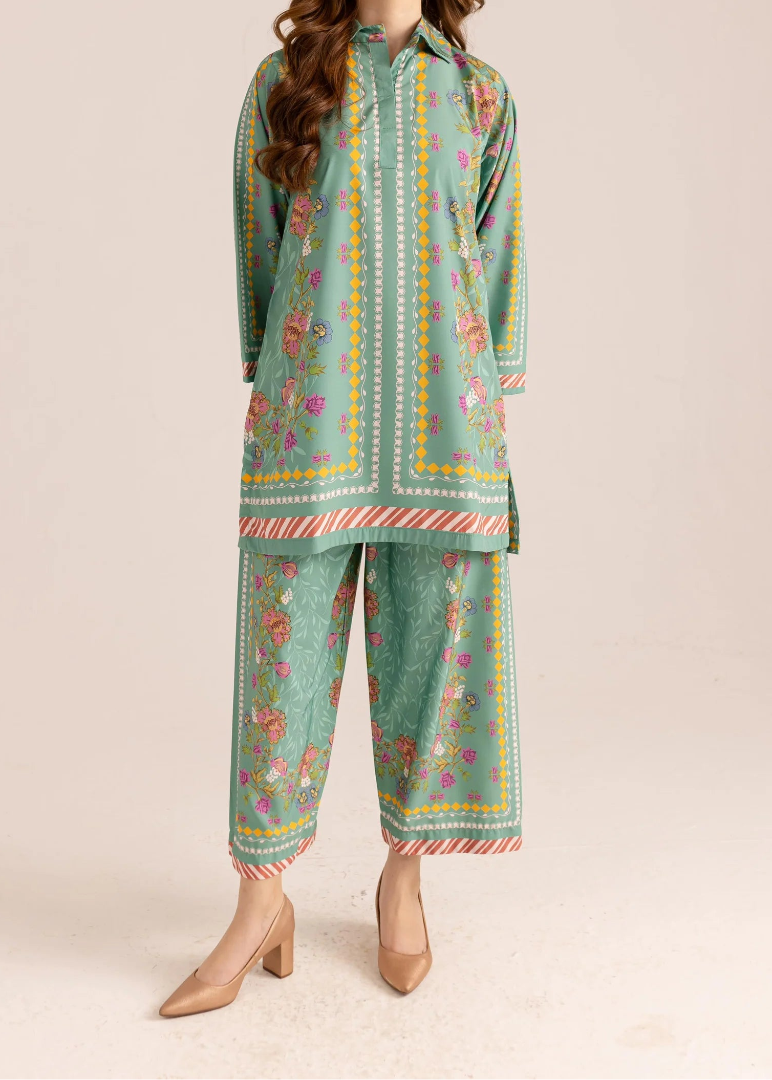 Grace W923 -Digital Printed 2pc Silk Dress.