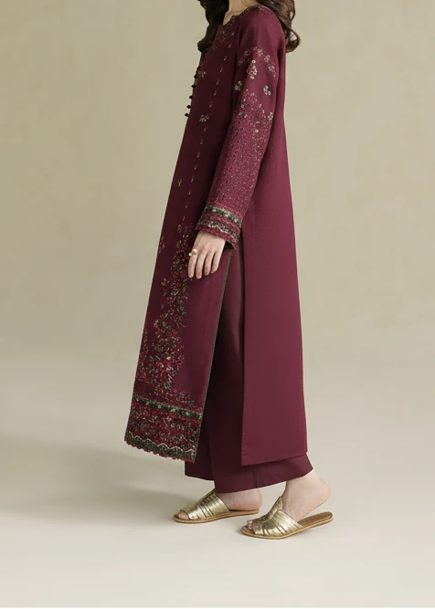 Grace Z-(W976) - Stitched Embroidered 3pc Marina Dress With Printed Shawl.