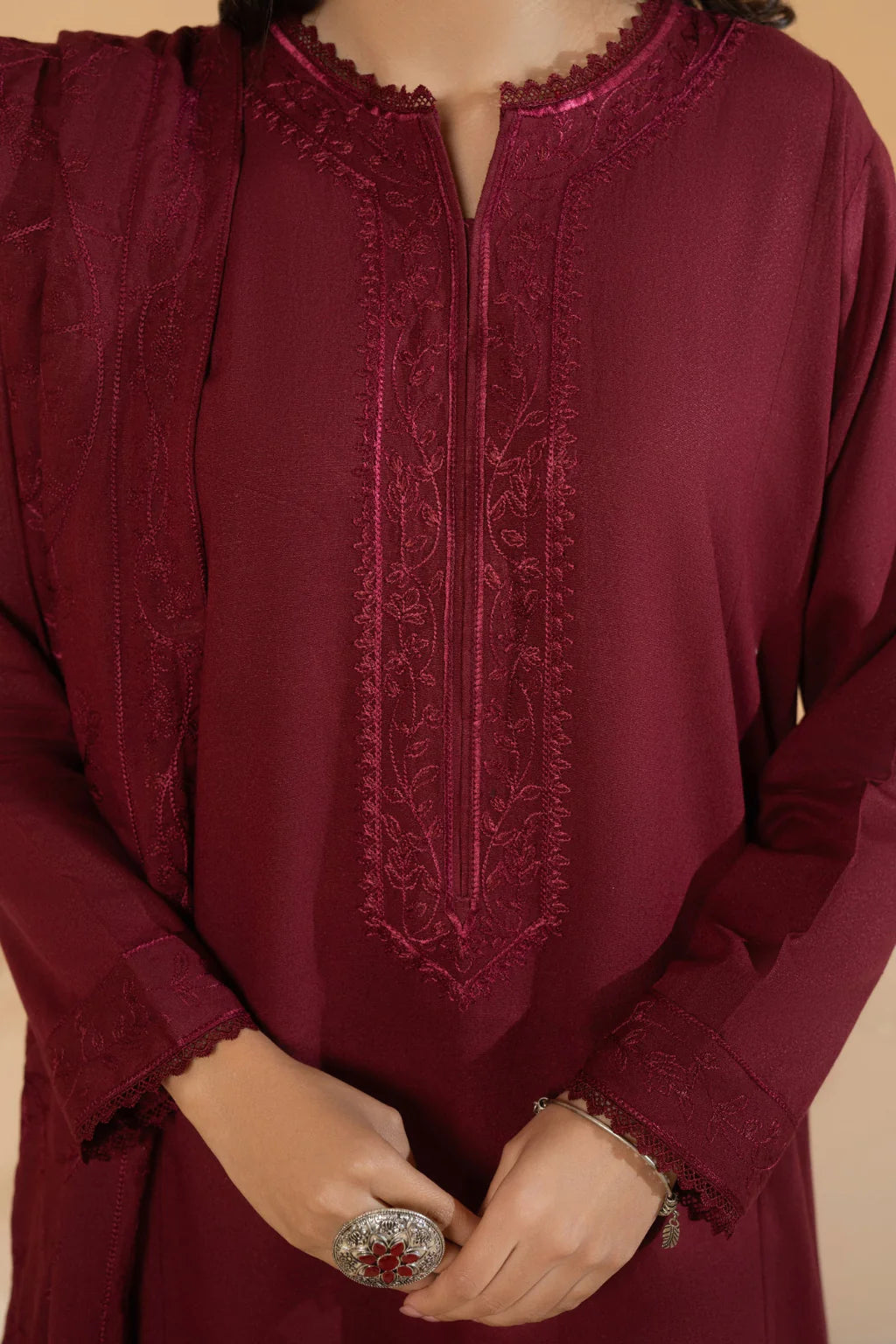 Grace W431- Embroidered 3pc marina dress with Embroidered marina shawl.