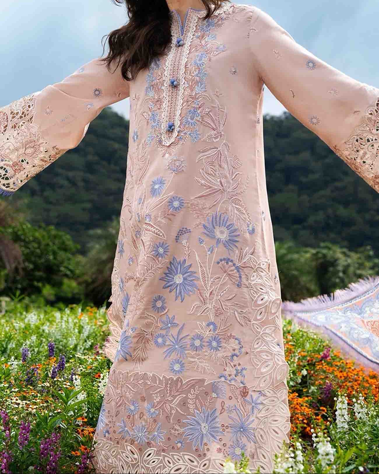Grace W1044 - Embroidered 3pc Marina Dress With Printed Shawl.