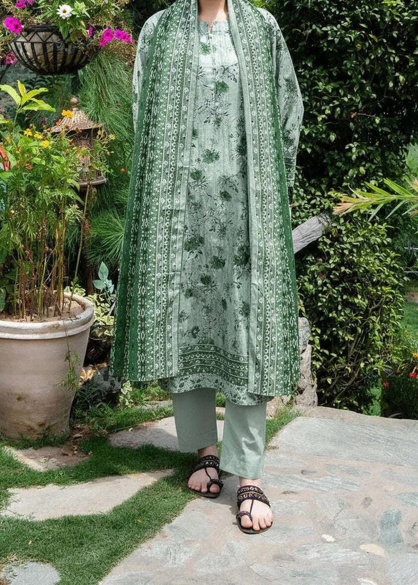 Grace W875 - Digital Printed 3pc Karandi Dress With Digital Printed Karandi Shawl.