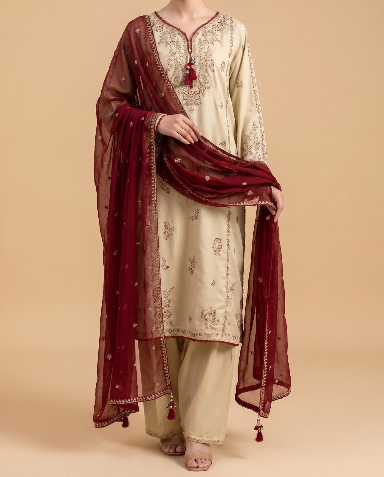 Grace S1433 - Embroidered 3pc Lawn Dress With Embroidered Chiffon Dupatta.